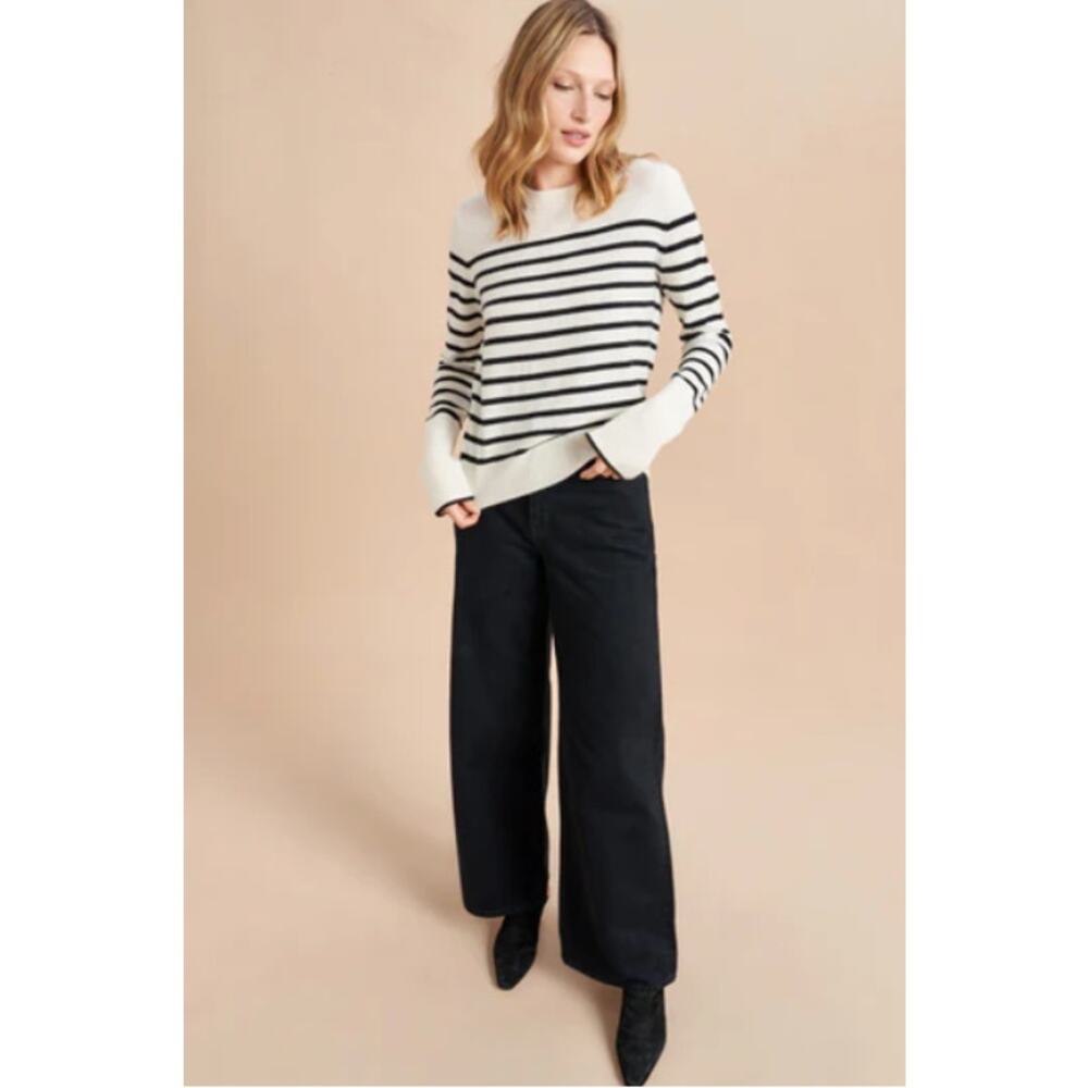 La Ligne Lean Lines Cashmere Sweater Cream and Black Size Medium